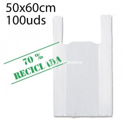 Bolsas camiseta recicladas 50x60 cm 100 uds blanco
