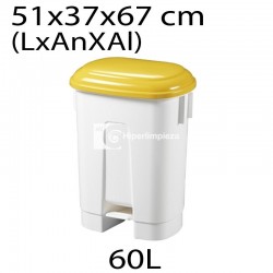Cubo basura con tapa y pedal 60L blanco/amarillo