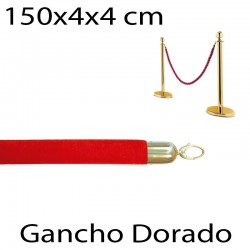 Cuerda poste separador terciopelo y anilla dorada 150x4x4 cm Rojo