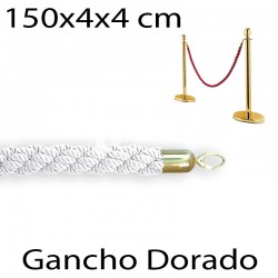 Cuerda poste separador trenzado y anilla dorada 150x4x4 cm Blanco Roto