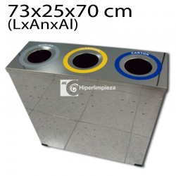 Papelera de reciclaje 3 bocas rectangular acero inox HL2207